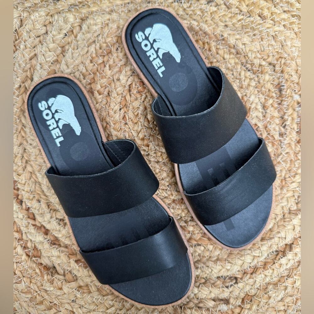 Sorel Women’s Sz 7 Black Slip On Sandals Double Strap